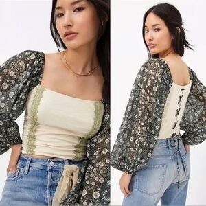 Anthropologie Forever That Girl Smocked balloon sleeve top